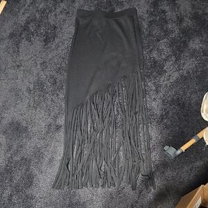 Asymmetrical Black Fringe Skirt